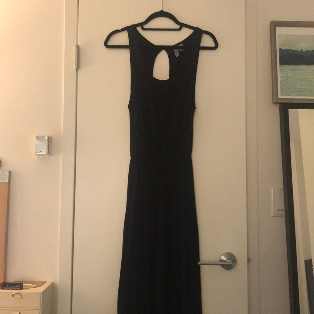 Black, open back maxi dress